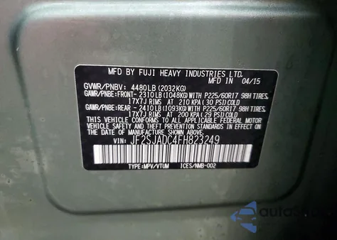 2015 Subaru Forester 2.5I Premium from USA, damaged, VIN JF2SJADC4FH823249